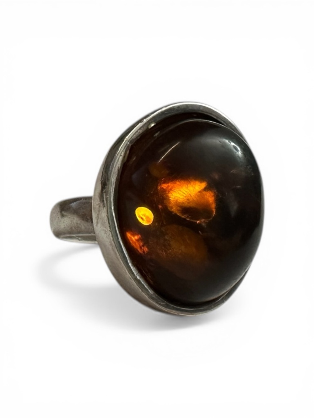 Baltic Amber Ring Size 8.5 | Vintage Silver | Honey Glow Cabochon